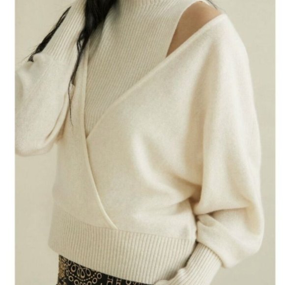 MAEVE for ANTHROPOLOGIE Cashmere Wrap Front Ballet Style Sweater Small S Ivory - Picture 1 of 5
